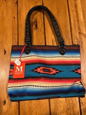 Montana West Teal & Red Southwestern Stripe Tote